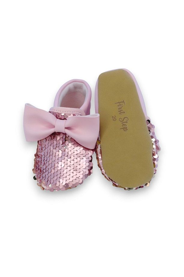 Pembe Gold Pul Payetli Fiyonklu Kız Bebek Babet Patik G-2366 - 4