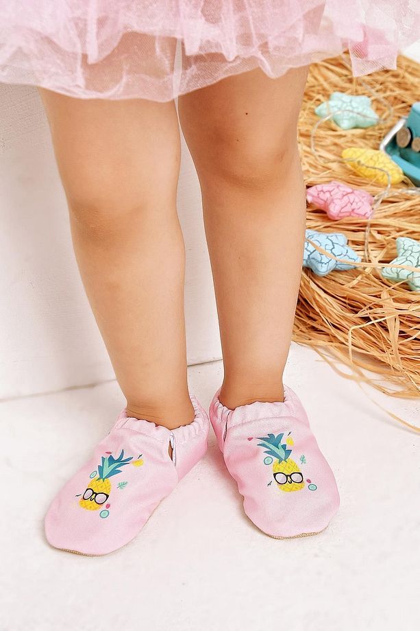 Pineapple Kaydırmaz Taban Bebek Yazlık Patik Pembe , Ev Botu Terliği Kreş Ayakkabısı Panduf F-824 - 1