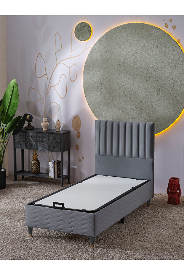Ezgi 90x190 Tek Kişilik (Baza+Başlık) 2 Li Set (Gri) - 1