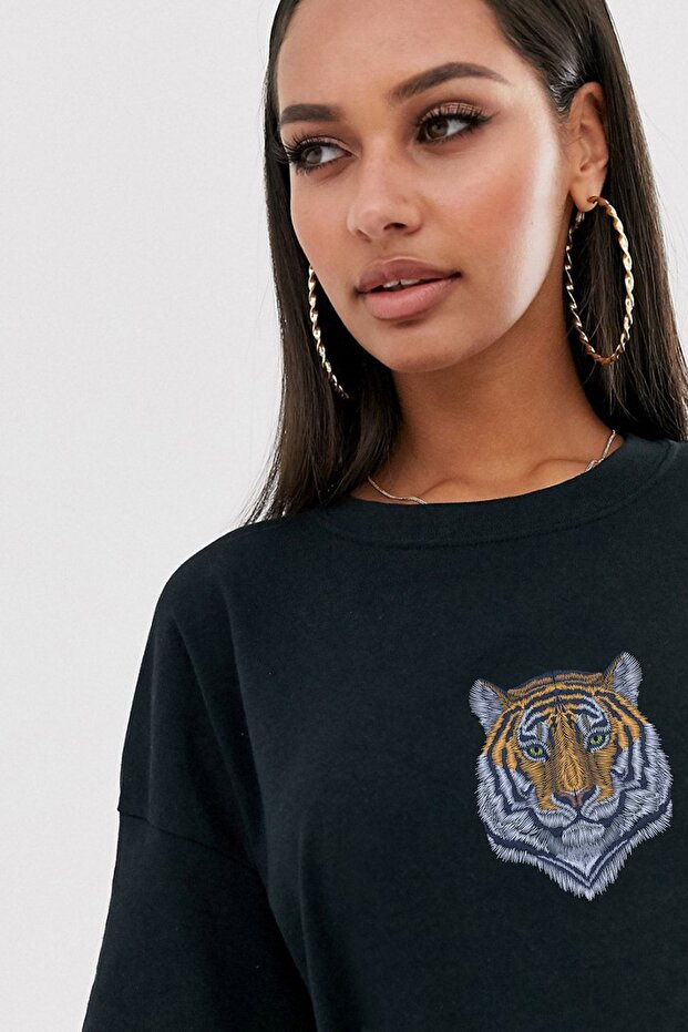 Azurco Oversize Tiger Baskılı Siyah Tshirt - 3