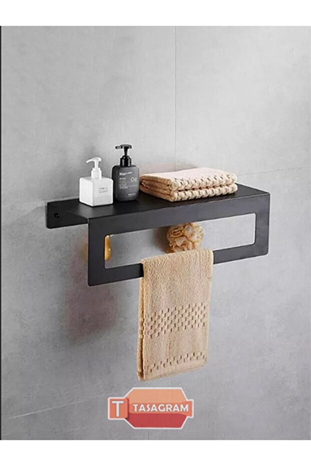 30 Cm Black Shelf Towel Rack, Metal Shelf Towel Holder, Kitchen, Bathroom Shelf