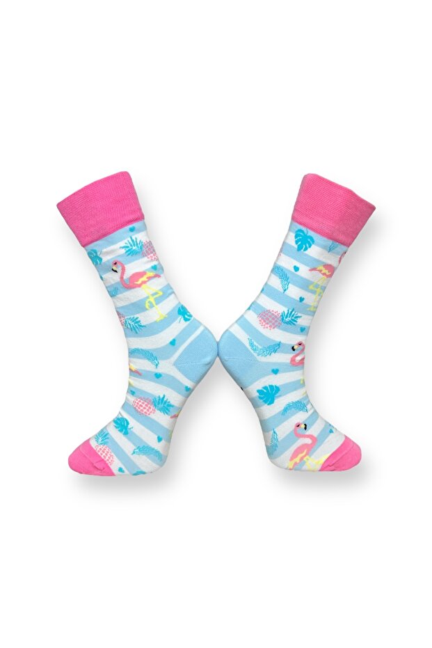 Tekli Unisex Esnek Flamingo Desenli Bebe Mavisi Renkli Nefes Alabilen Soket Çorap - 2