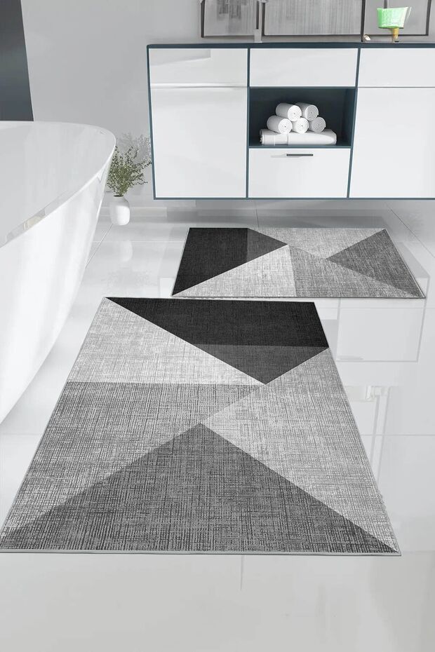 Olivia Digital Baskı Yıkanabilir Kaymaz Taban 2li Banyo Paspas Takımı 60x100-50x80 - 1