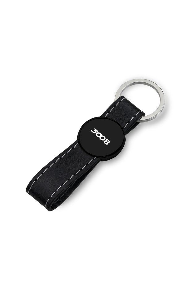 Peugeot 3008 Keychain with Logo Black Leather