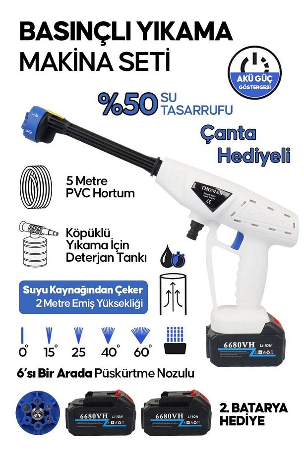 988V DX Çift Akülü Şarjlı Yüksek Basınçlı Oto Araba Bahçe Yıkama Ve Temizleme Tabancası Makinesi - 1