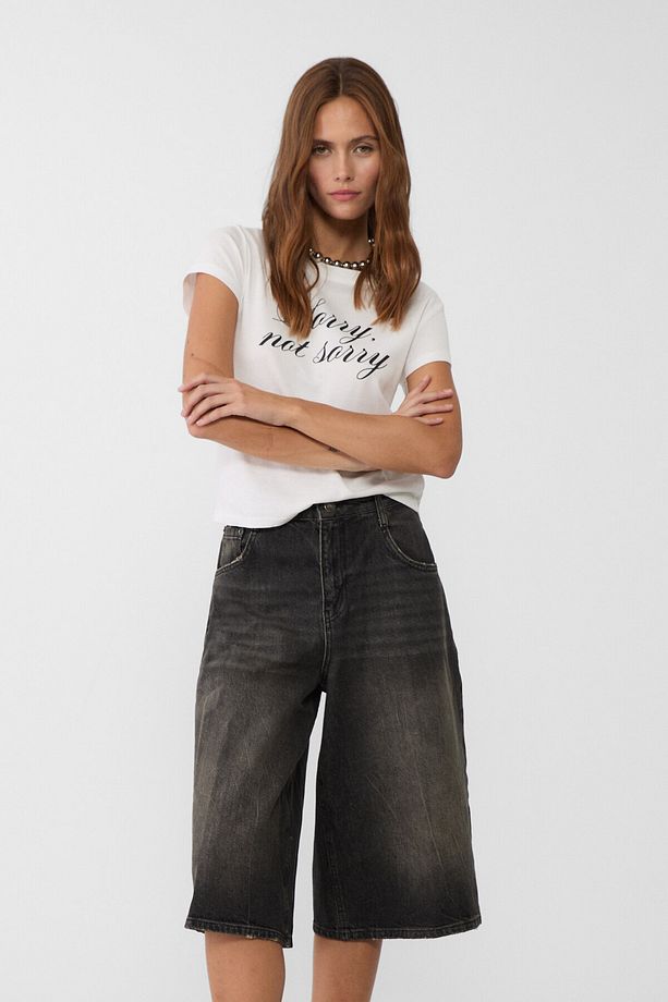 Bol denim bermuda şort - 1