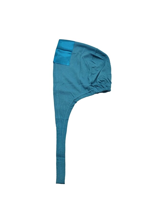Women's Turquoise Blue Lace-Up Combed Cotton Front Satin Hijab Bonnet