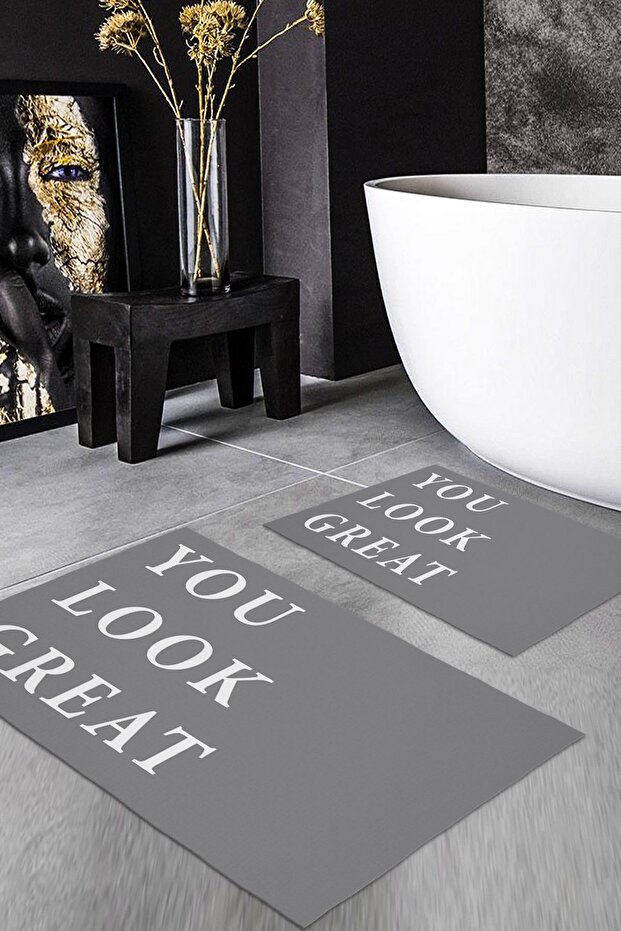 Patterned Printed Soft and Durable Bath Mat Set - Machine Washable - 2