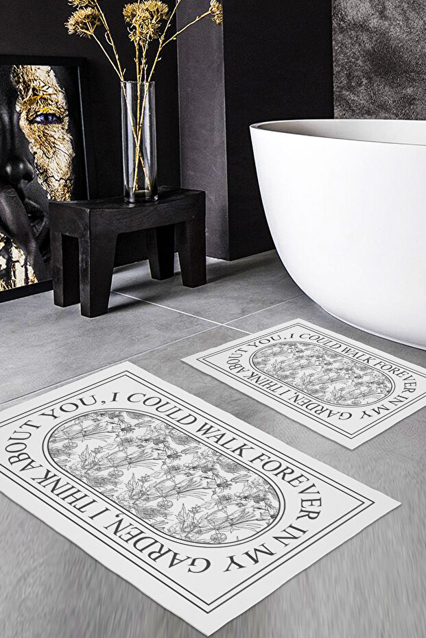 Patterned Printed Soft and Durable Bath Mat Set - Machine Washable - 2