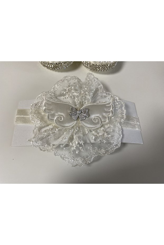 Luxury handmade angel wing themed baby girl bandana.