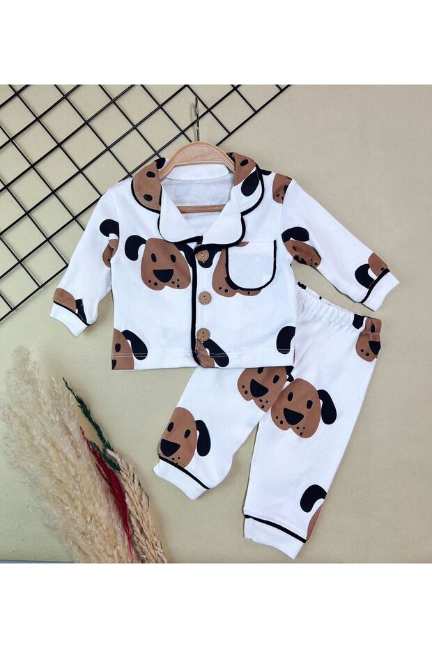 Unisex Baby Dog Printed Top and Bottom Nightgown Set, Front Buttoned Pajama Set (6-24 Months) - 3