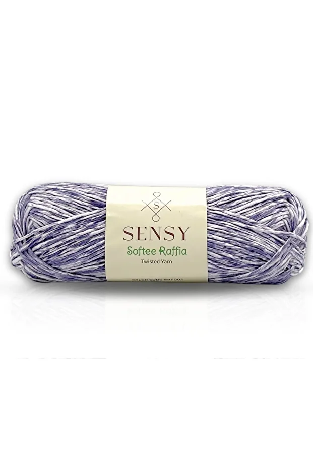 Premium Softee Raffia Yumuşak Ebruli Kağıt İp Çok Renkli Rafya İp El Örgü İpi Mor Batik - 1