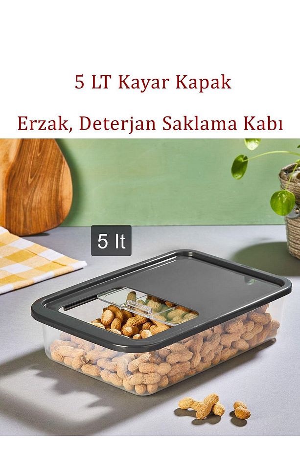Multibox 5 Lt Kolay Kayar Kapaklı Çok Amaçlı Erzak, Bakliyat Vs. Saklama Kabı - 1