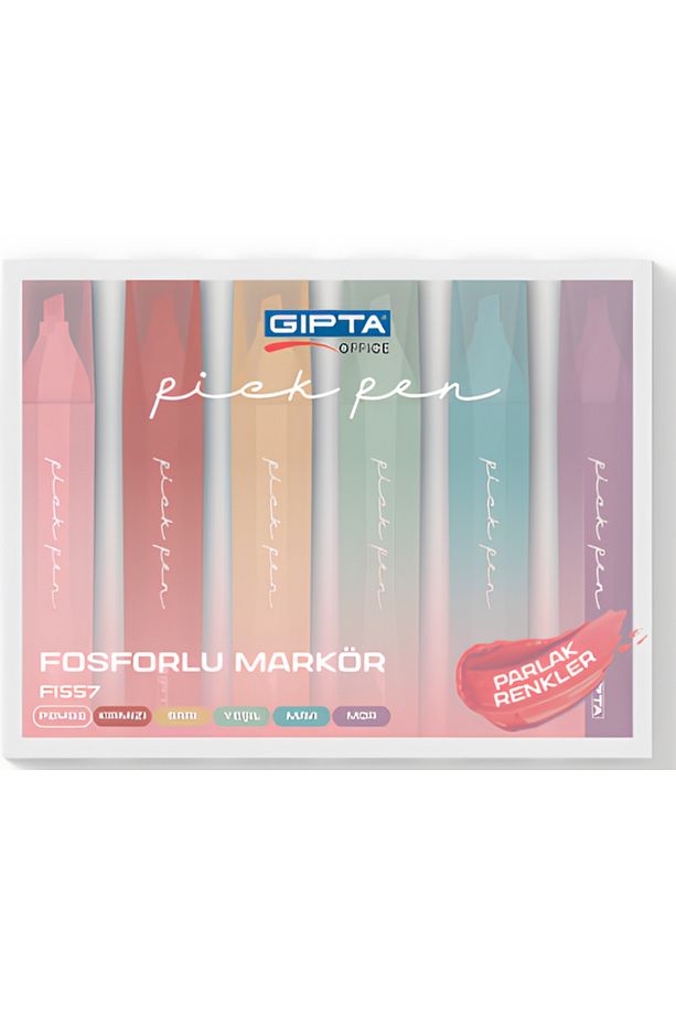 PICK PEN 6 RENK FOSFORLU MARKÖR SETİ PARLAK RENKLER - 1