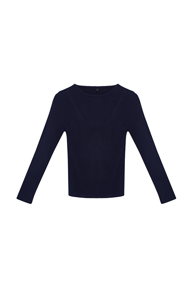 Marineblauer Basic Double Knit Pullover TWOAW25KZ00016 - 6