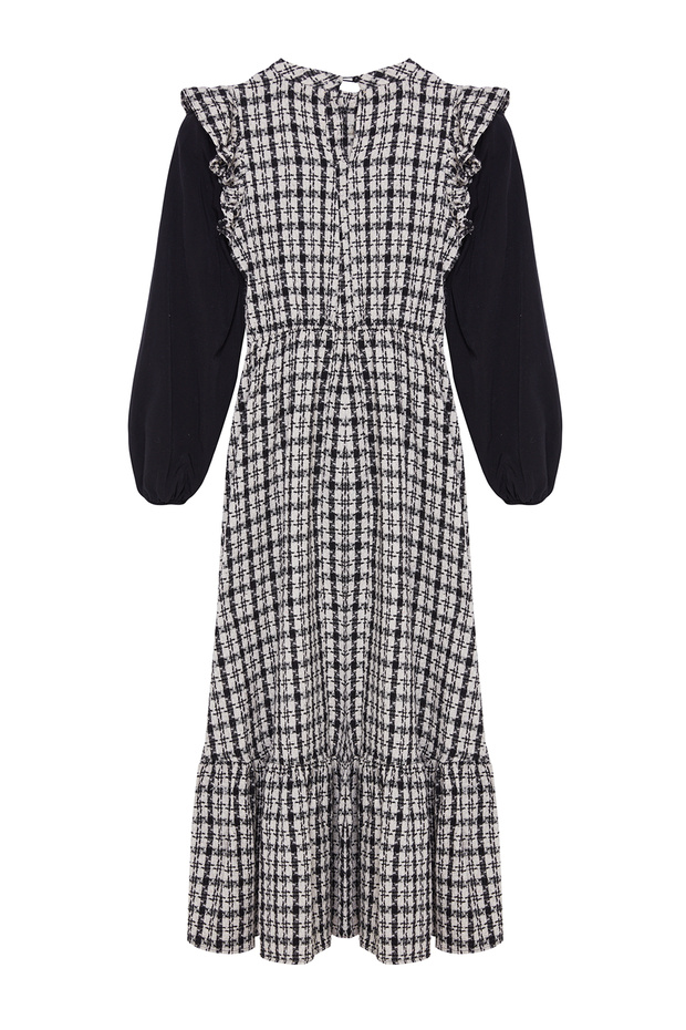 Ekrü tweed ruha poplin ujjú - TCTAW25EB00060 - 7