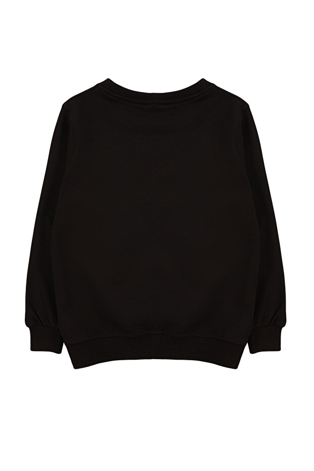 Siyah Kız Çocuk Mevsimlik-İnce Çiçek Nakışlı Örme Sweatshirt TKDAW25SW00008 - 2