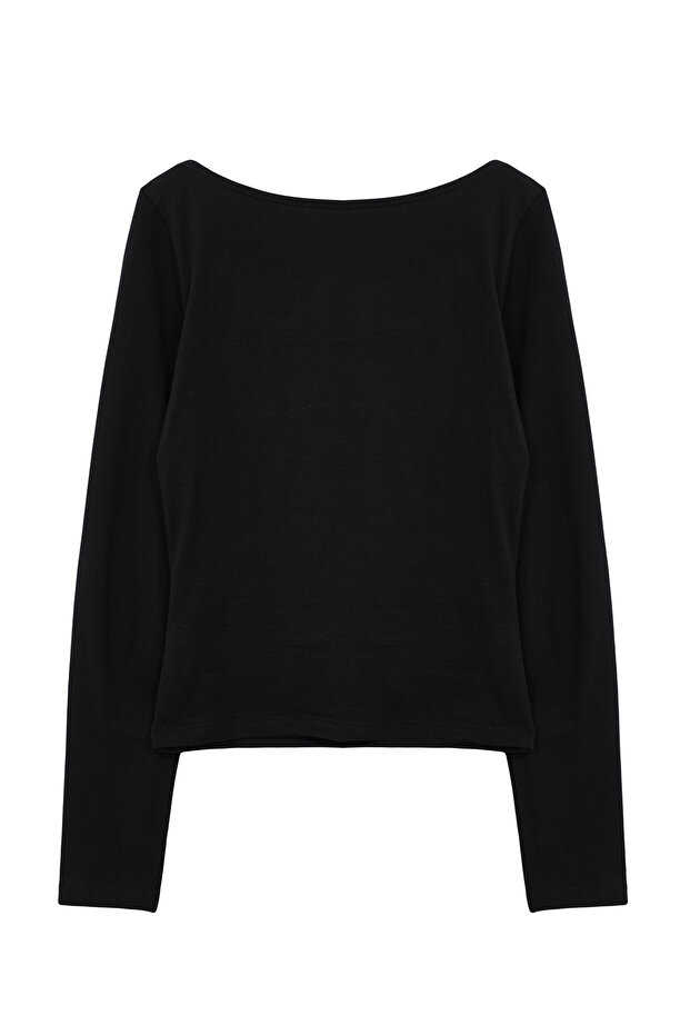 Siyah Havuz Yaka Fitted/Vücuda Oturan Örme Bluz TWOAW25BZ00025 - 7
