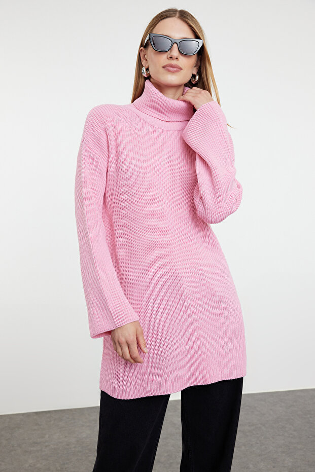 Pembe Geniş Kalıp Balıkçı Yaka Triko Kazak TWOAW25KZ00131
