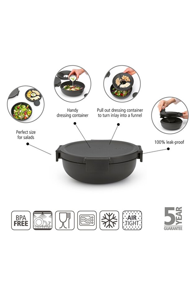 Make Take Dark Grey Plastic Food Transporting Plate with Compartments 1.3L