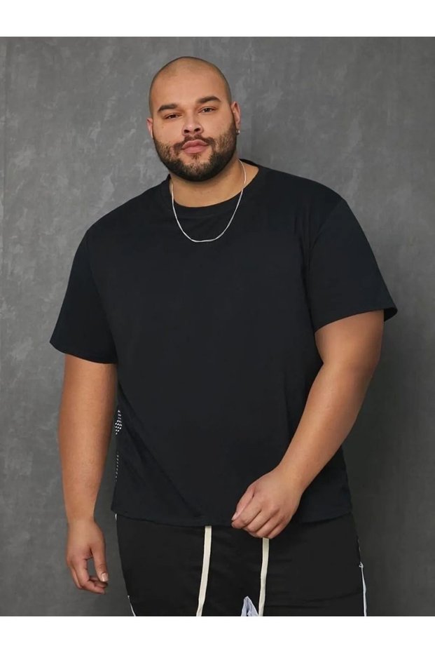 Men's Black Plain Large Size Oversize Oversize Tshirt