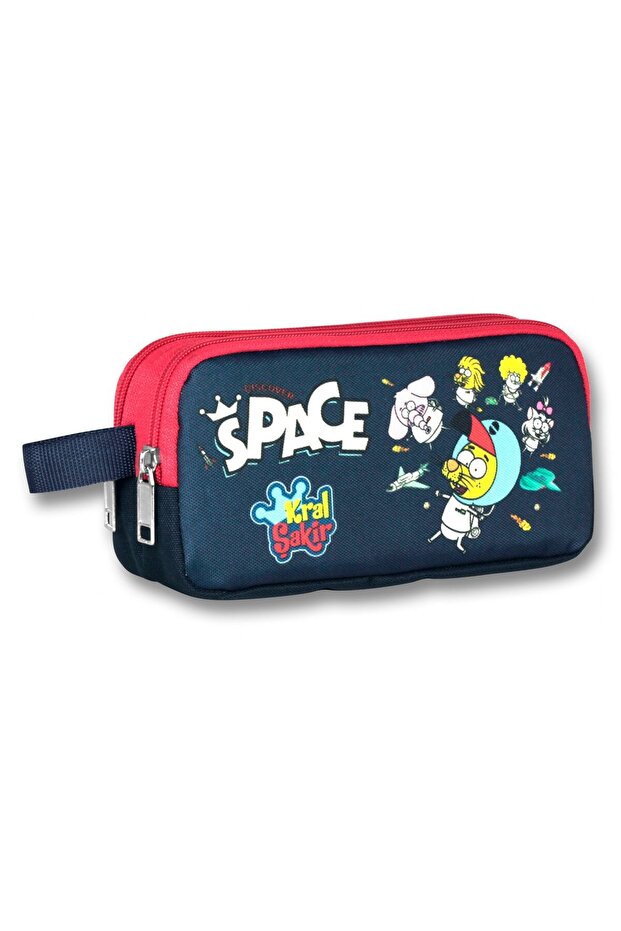 Men's Pencil Bag - Umit Bag King Şakir, Two Compartments, Space - Navy Blue-Red