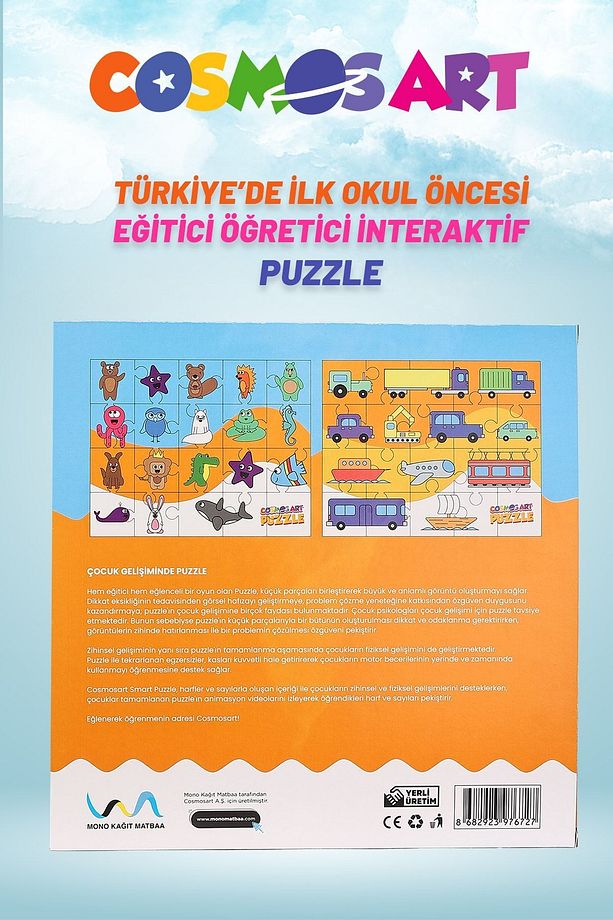 Çocuklar Için 2'li Smart Puzzle - Hayvanlar - Taşıtlar - 4
