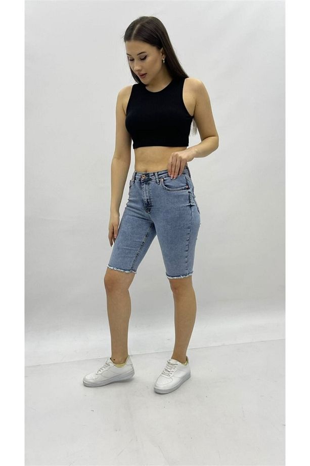 Kadın Kot Şort Diz Üstü Model - 1