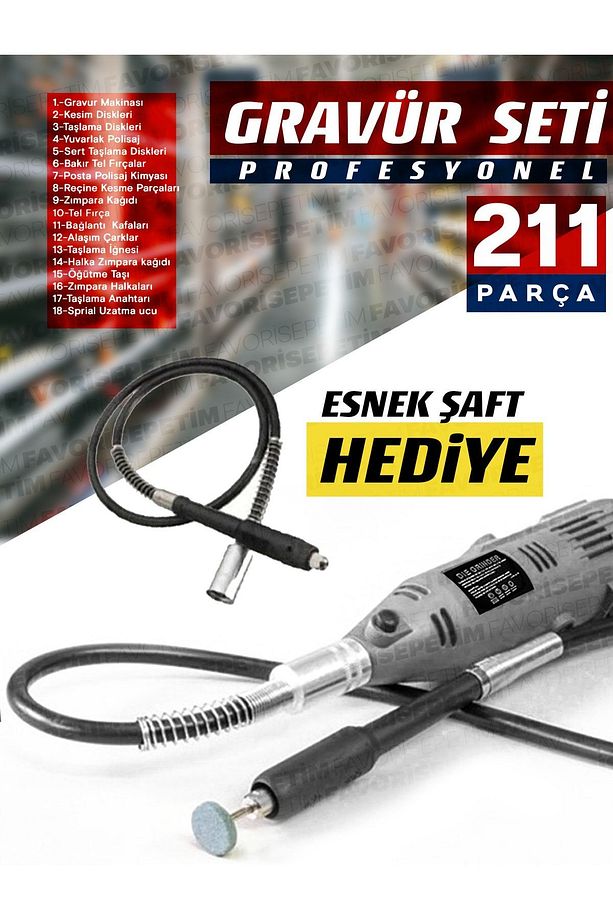 211 Parça 6 Kademe Devir Ayarlı Pvc Çantalı Hobi Gravür Seti Mini Taşlama Esnek Şaft Hediye - 4
