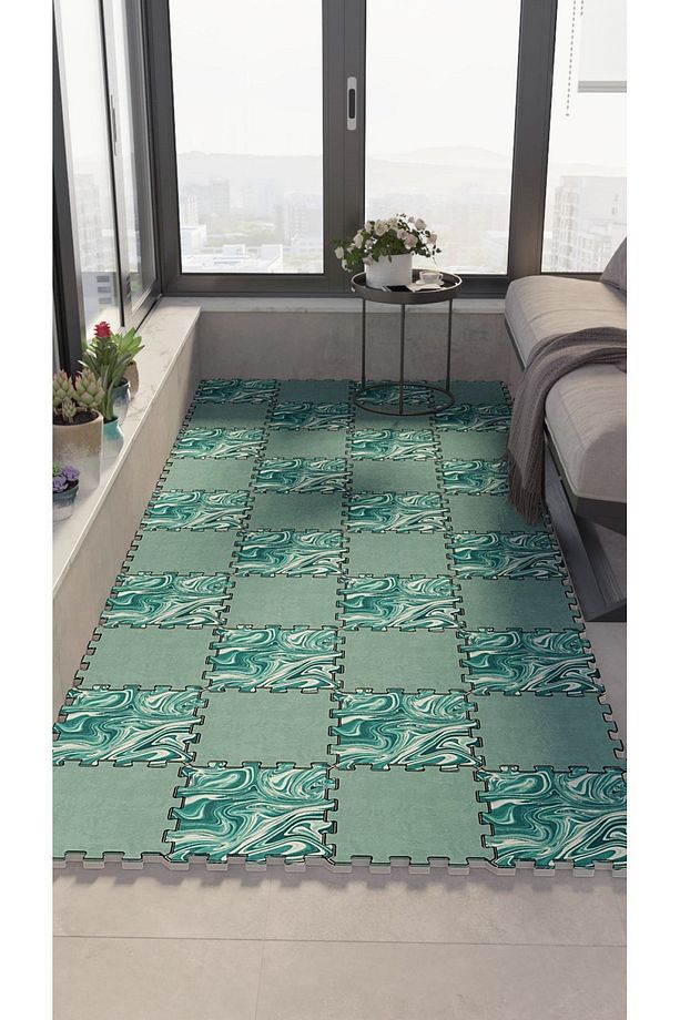 Renkli Dekoratif Balkon Zemin Kaplama Halısı Thb29 | Yapboz Halı | Puzzle Halı - 5