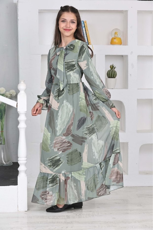 Cotton Lined Chiffon Long Hijab Dress for Young Girl
