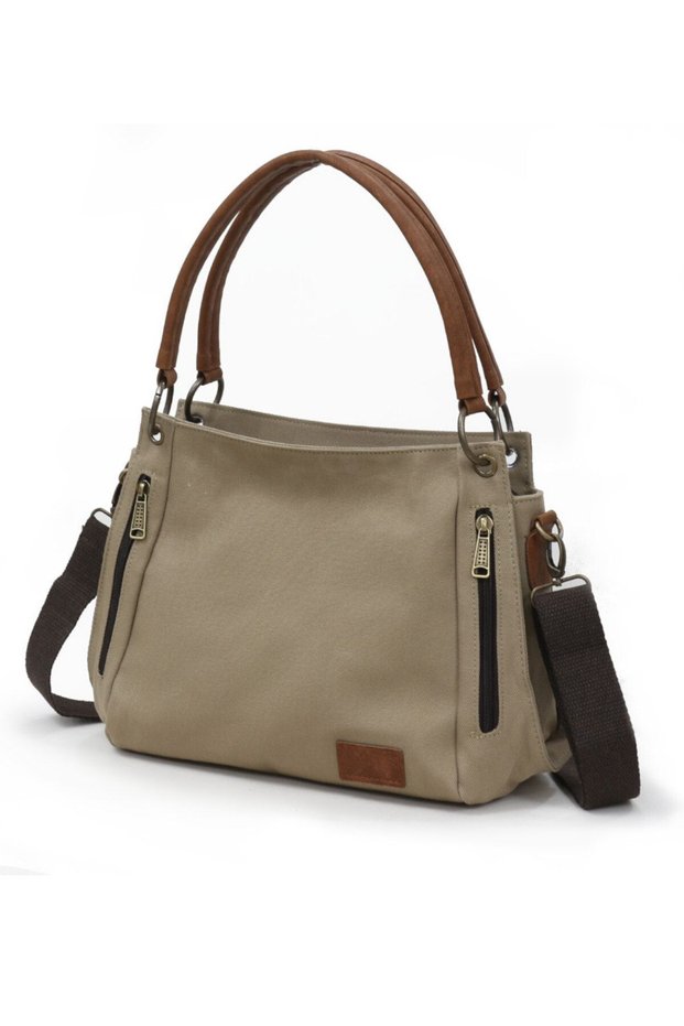 3230 Phaselis Women's Light Brown Canvas Shoulder Handbag Daily Tote Bag with Multiple Pockets