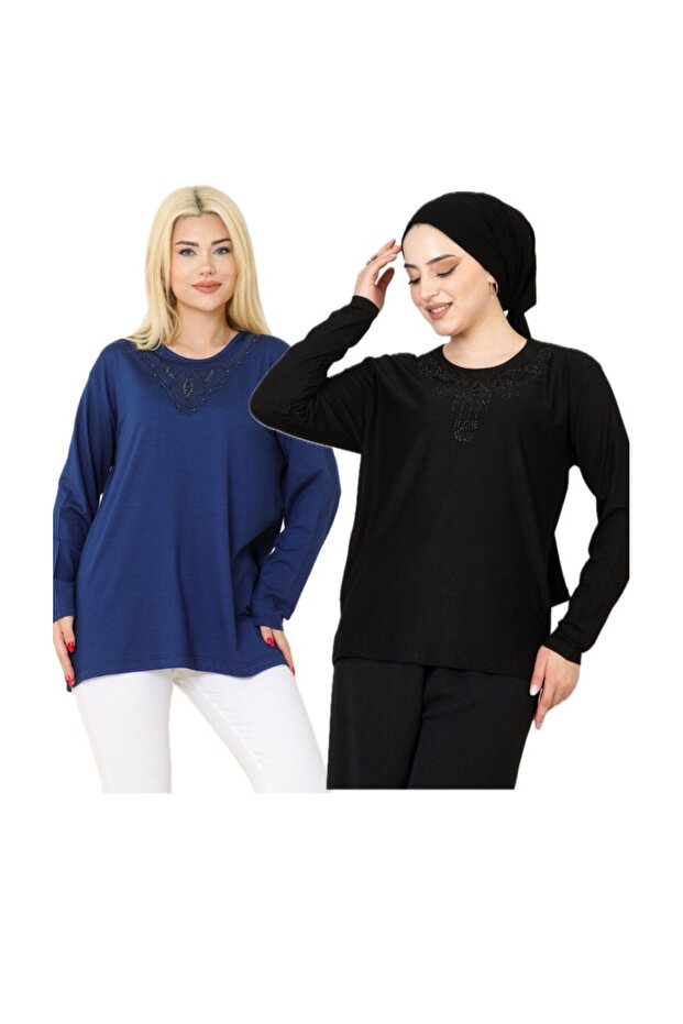WOMEN'S MOTHER'S JERSEY 2-PIECE SET Stretch Fabric Long Sleeve Front Patterned Mother 'jersey Blouse Mother's Day Special Occasion (2 PIECES)