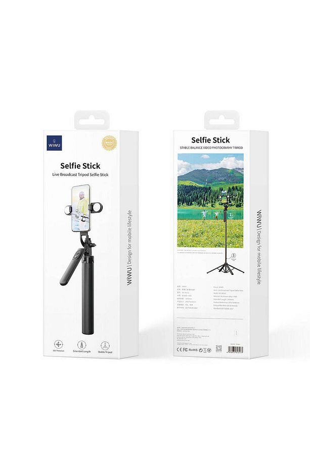 Canlı Yayın Dolgu Işıklı Teleskopik Tripod ve Selfie Çubuğu Wiwu Wi-SE012 Açılabilir Ayaklı 185 cm - 5