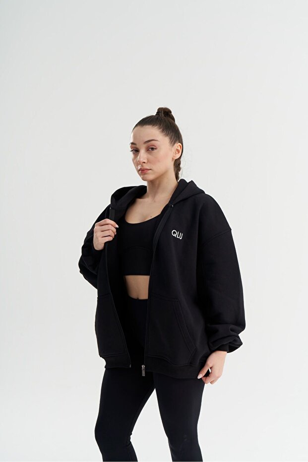 Infinity Unisex Siyah Oversize Hırka - 5