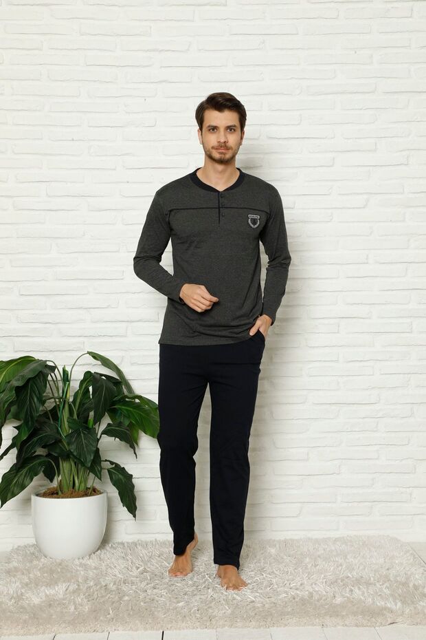 Men's Long Sleeve Pocket Summer Pajama Set 01989