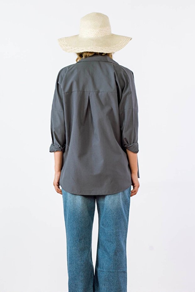 Kadın Oversize Uzun Basic Gömlek - 4