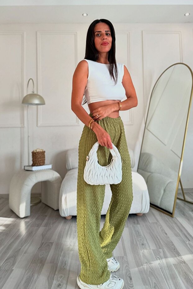 Khaki Wrinkle Seersucker Fabric Ultra-Flexible Pants