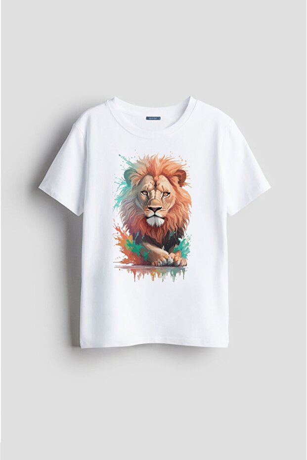 Lion Patterned Oil Painting Drawing Special Design Printed Unisex Kids T-Shirt
