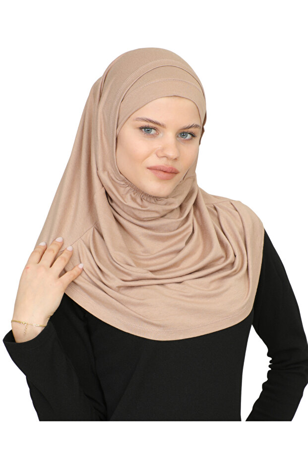 Two Piece Ready to Wear Neck Collar Headscarf Shawl Ready Scarf Viscose - Dark Mink