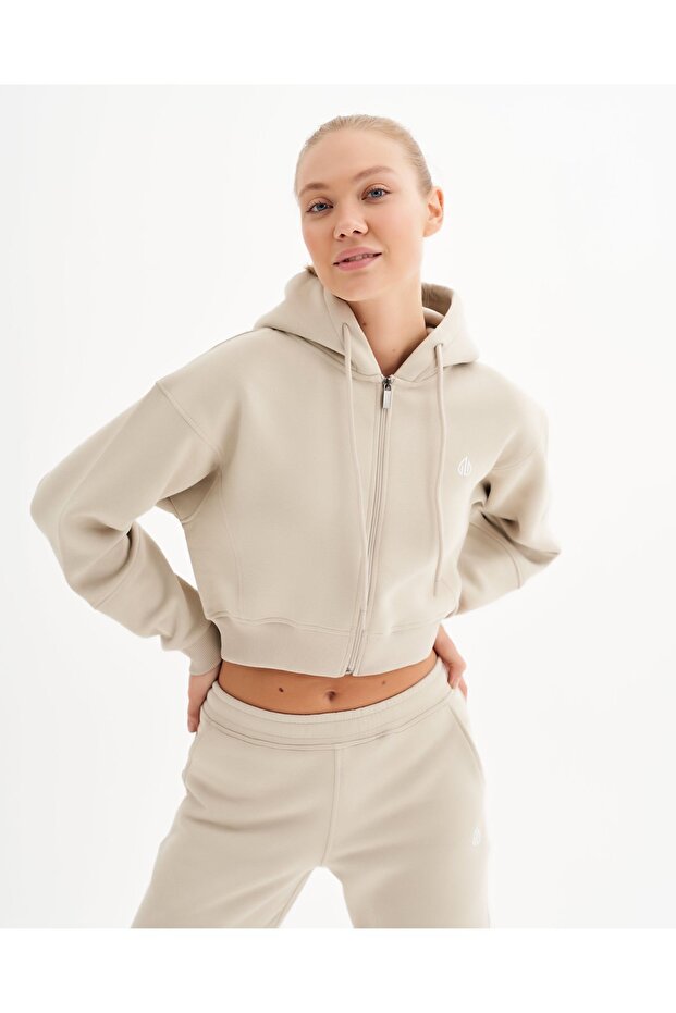 Infinity Kadın Vizon Crop Hırka - 4