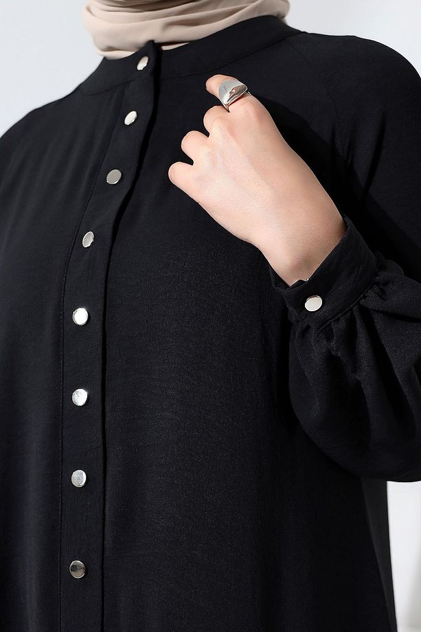 Çıtçıtlı Patlı Elbise Siyah - 7