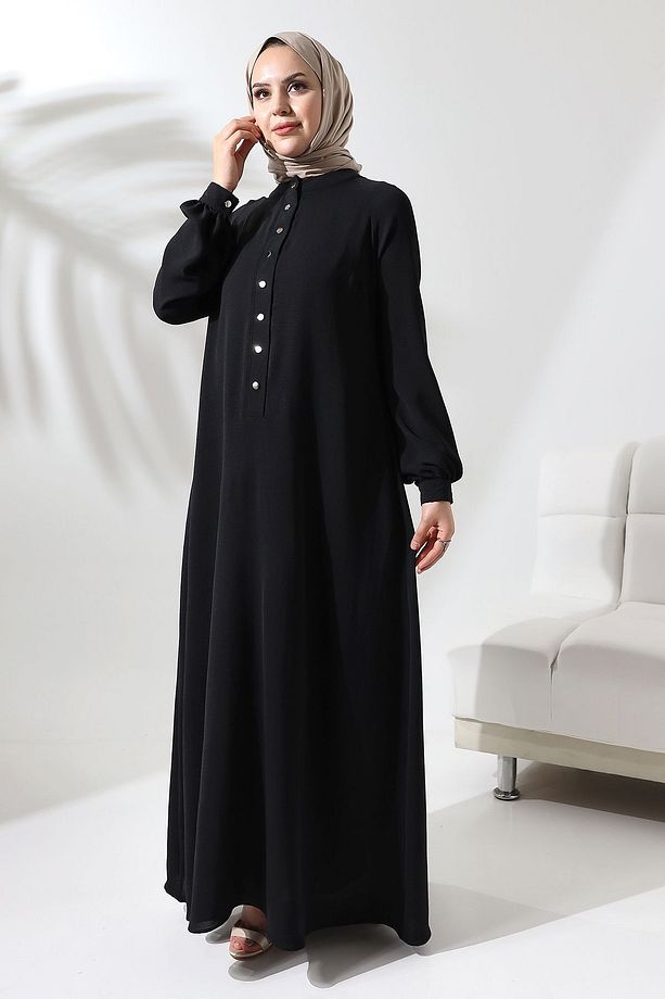 Çıtçıtlı Patlı Elbise Siyah - 4