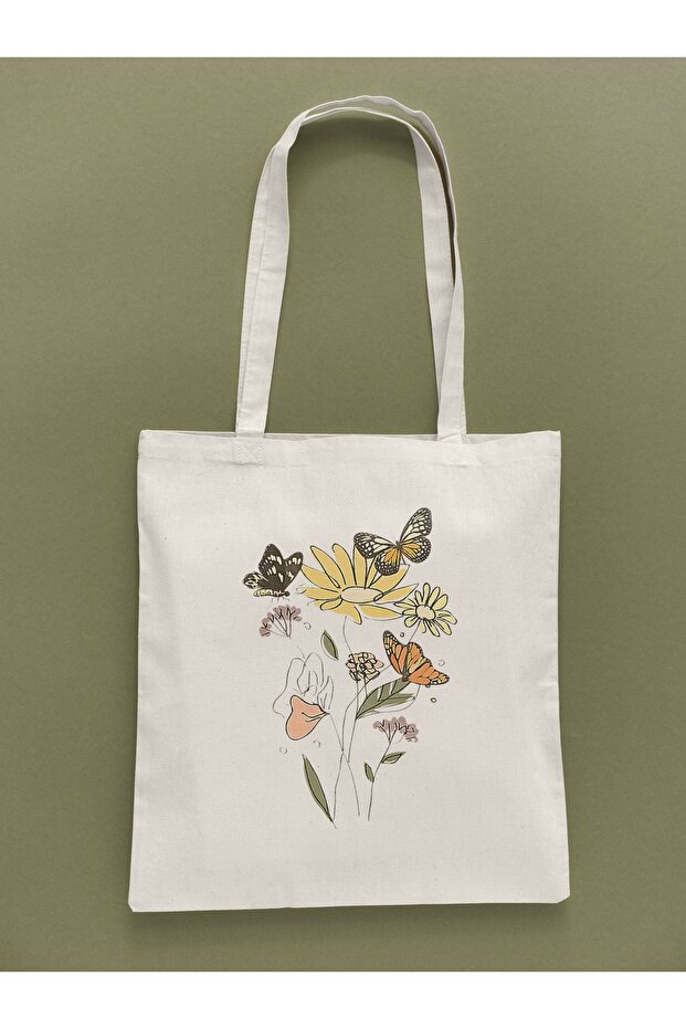 Butterfly and Flower Patterned Cloth Bag