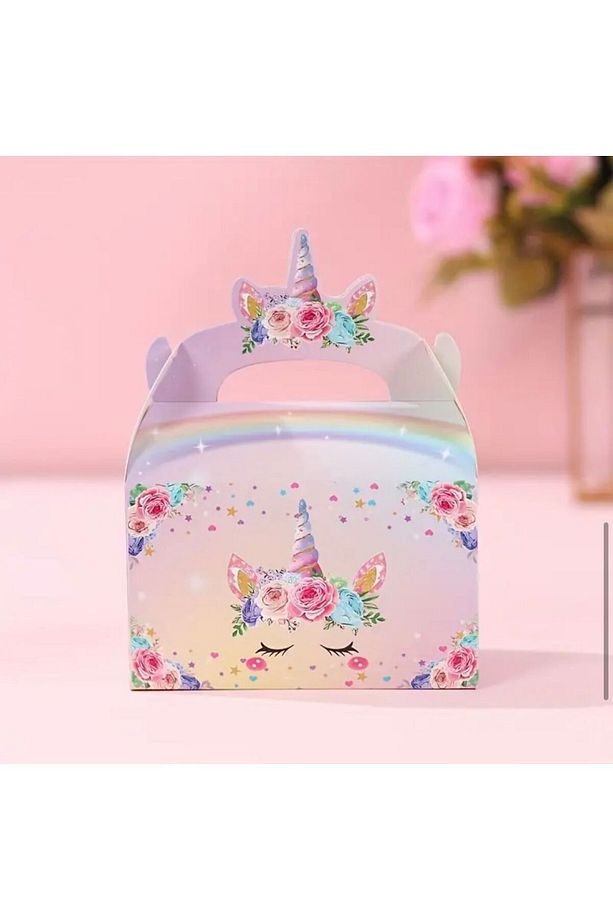 4 Adet Gökkuşağı Renkli Unicorn Ve Balon Desenli Hediyelik, Şeker Ve Çikolata Kutusu - 6