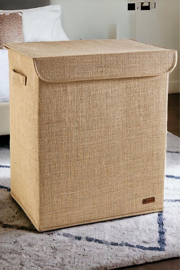 Jüt Kapaklı Katlanır Kirli Çamaşır Çocuk Odası Oyuncak Saklama Kutusu Sepet 40x50x30 - 5