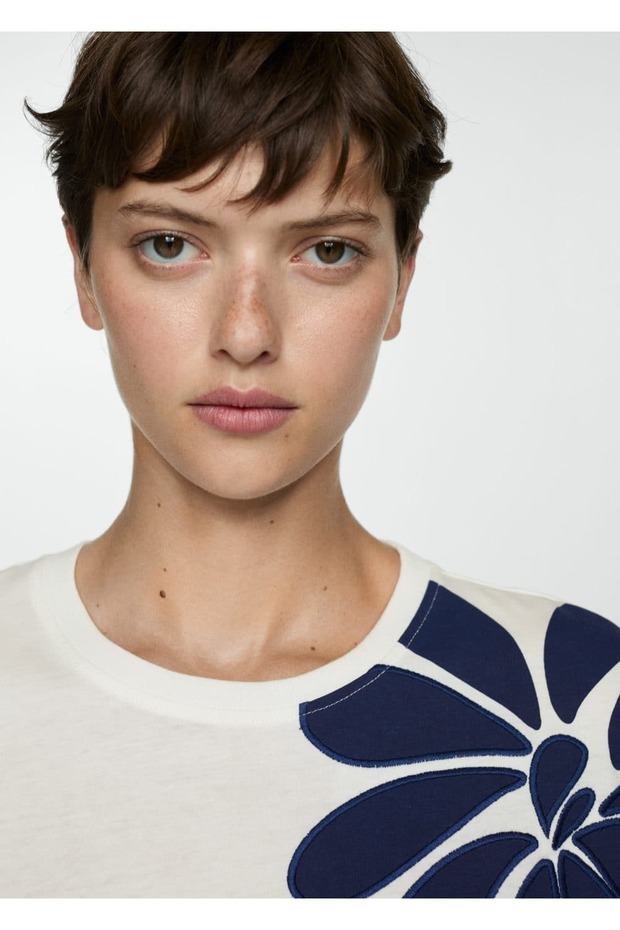 Desenli pamuklu tişört - 5