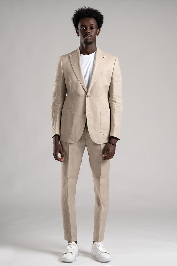 SİR Regular Fit Yarım Astarlı %100 Linen (Keten) Kumaş Takım Elbise - 1