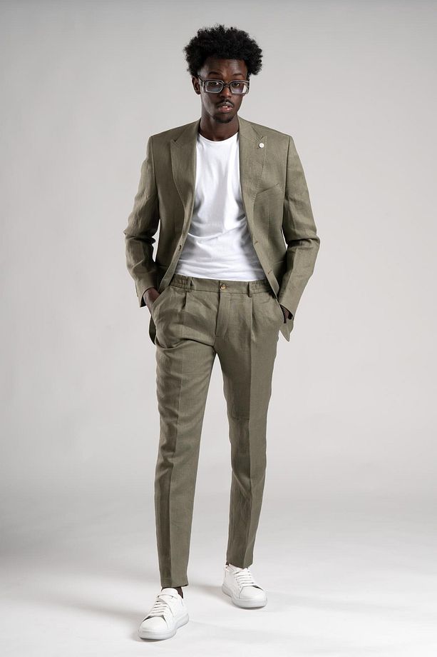 SİR Regular Fit Yarım Astarlı %100 Linen (Keten) Kumaş Takım Elbise - 2