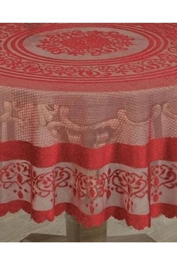 Örme Tül Osmanlı Desen Yuvarlak 160 cm Raşel KDK Masa Örtüsü - 3